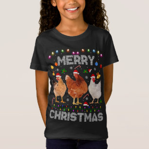 Merry Christmas Chicken Santa Hat Lights Xmas Farm T-Shirt