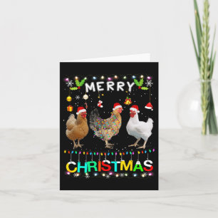 Merry Christmas Chicken Santa Hat Lights Xmas Fun  Card