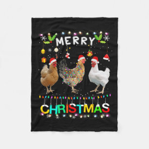 Merry Christmas Chicken Santa Hat Lights Xmas Fun Fleece Blanket