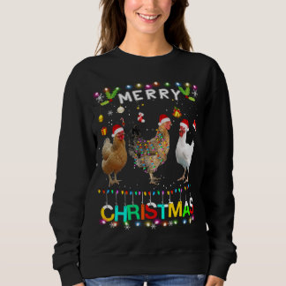 Merry Christmas Chicken Santa Hat Lights Xmas Funn Sweatshirt