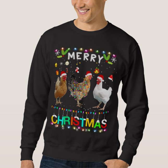 Merry Christmas Chicken Santa Hat Lights Xmas Funn Sweatshirt (Front)