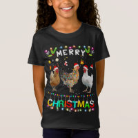 Merry Christmas Chicken Santa Hat Lights Xmas Funn
