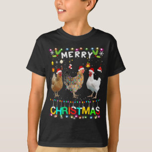 Merry Christmas Chicken Santa Hat Lights Xmas Funn T-Shirt