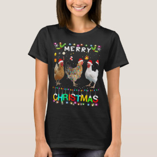 Merry Christmas Chicken Santa Hat Lights Xmas Funn T-Shirt