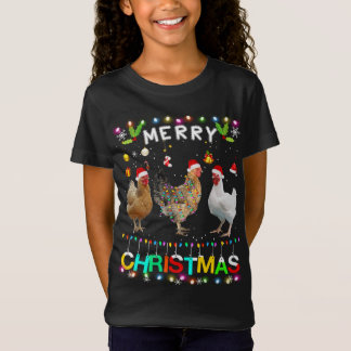 Merry Christmas Chicken Santa Hat Lights Xmas Funn T-Shirt