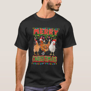 Merry Christmas Chicken Santa Hat Lights  Xmas T-Shirt