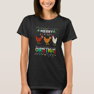 Merry Christmas Chicken Santa Hat Lights Xmas T-Shirt