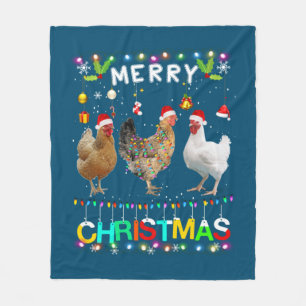 Merry Christmas Chicken Shirt Santa Hat Lights Xma Fleece Blanket