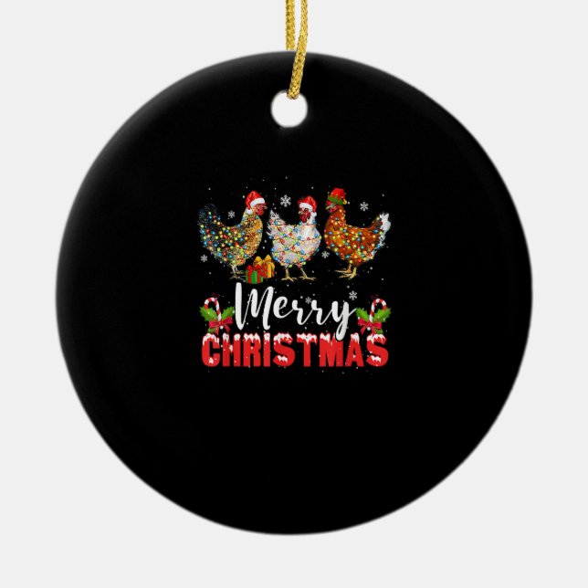 Merry Christmas Chicken Shirts Funny Santa Hat Lig Ceramic Tree Decoration (Front)