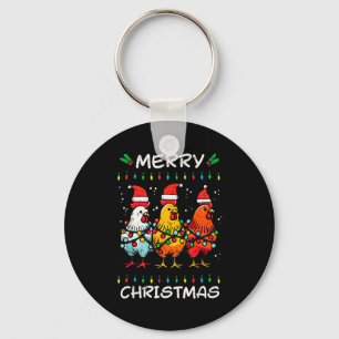 Merry Christmas Chickens Santa Xmas Farming Men Wo Key Ring