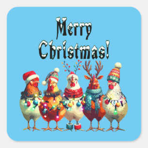 Merry Christmas Chickens Stickers