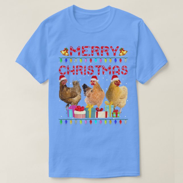 Merry Christmas ChickenSanta Hat Lights Xmas Funny T-Shirt (Design Front)