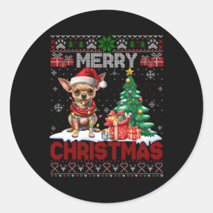 Merry Christmas Chihuahua Dog Lover Family Ugly Xm Classic Round Sticker