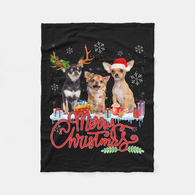 Merry Christmas Chihuahua Dogs Santa Reindeer Ligh Fleece Blanket (Front)