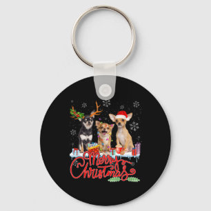Merry Christmas Chihuahua Dogs Santa Reindeer Ligh Key Ring