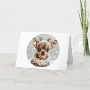 Merry Christmas Chihuahua Reindeer Dog Holiday Card