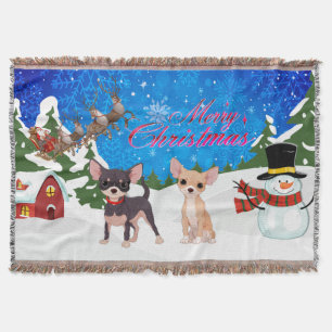 Merry Christmas Chihuahua With Santa Throw Blanket