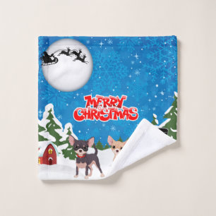 Merry Christmas Chihuahuas Bath Towel Set