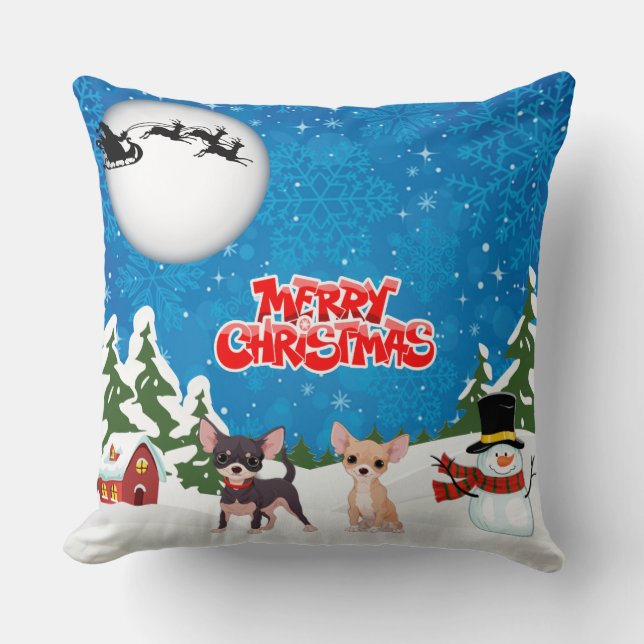 Merry Christmas Chihuahuas Cushion (Front)