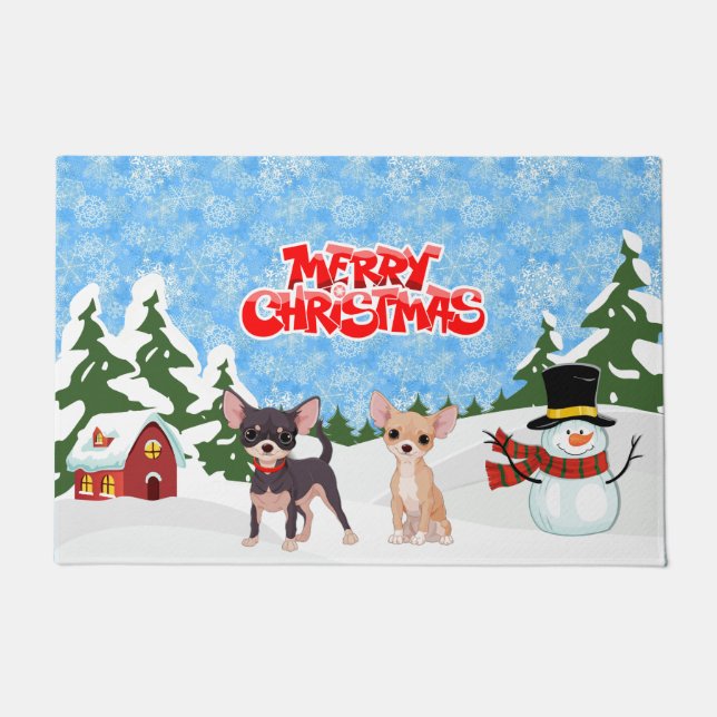 Merry Christmas Chihuahuas Doormat (Front)