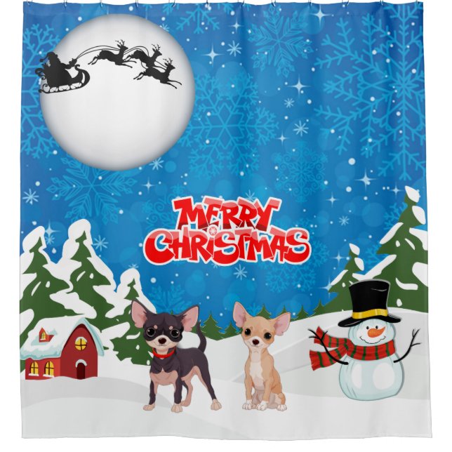 Merry Christmas Chihuahuas Shower Curtain (Front)
