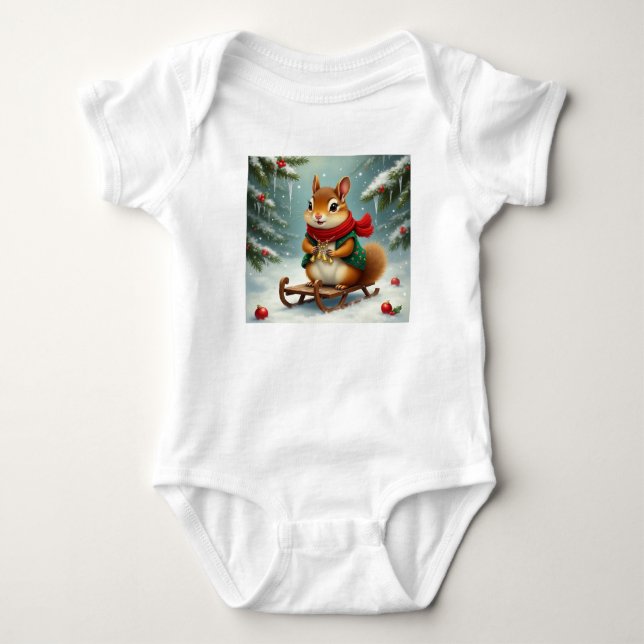 Merry  christmas chipmunk baby bodysuit (Front)