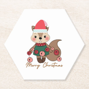 Merry Christmas Chipmunk design by Mo Dreams Paper Coaster
