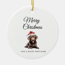 Merry Christmas Chocolate Lab ceramic ornament
