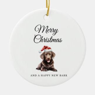Merry Christmas Chocolate Lab ceramic ornament