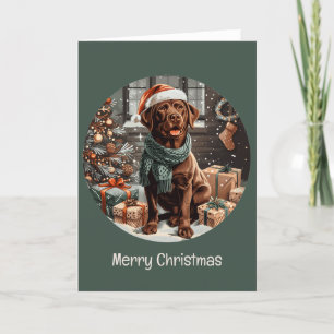 Merry Christmas Chocolate Labrador Retriever Dog Holiday Card