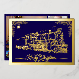 Merry Christmas Choo-choo train Midnight Blue Gold