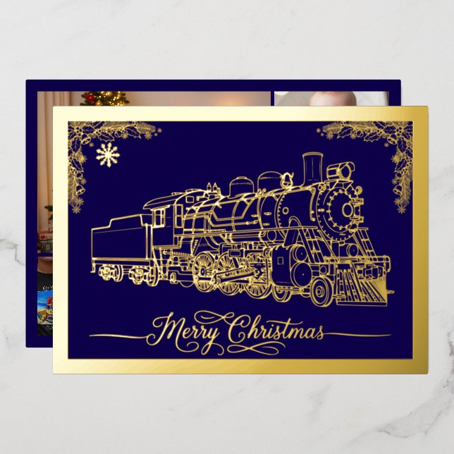 Merry Christmas Choo-choo train Midnight Blue Gold (Front/Back)