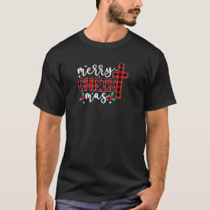 Merry Christmas Christ Buffalo Plaid Cross Xmas Pu T-Shirt
