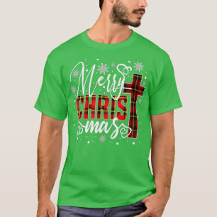 Merry Christmas Christ Cross Buffalo Plaid Red Xma T-Shirt