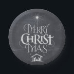 Merry Christmas Christian Calligraphy Chalkboard Paper Plate<br><div class="desc">We say 'Merry Christmas' but often we forget the origin of the words. This original hand lettering uses its unique design to tell the story simply and elegantly. Show your CHRISTmas spirit and share the spirit of your faith with others. This plate has the 'real' chalkboard background but it is...</div>