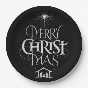 Merry Christmas Christian Calligraphy Chalkboard Paper Plate