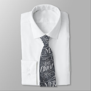 Merry Christmas Christian Calligraphy Chalkboard Tie