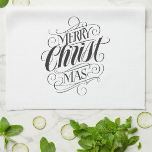 Merry CHRISTmas Christian Calligraphy Lettering Tea Towel