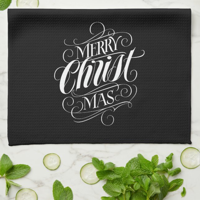 Merry CHRISTmas Christian Calligraphy Lettering Tea Towel (Folded)