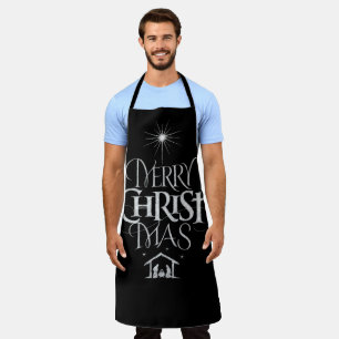 Merry CHRISTmas Christian Chalk Calligraphy Black Apron