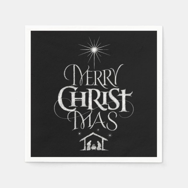 Merry CHRISTmas Christian Chalkboard Calligraphy Napkin (Front)