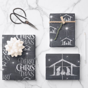 Merry CHRISTmas Christian Chalkboard Calligraphy   Wrapping Paper Sheet
