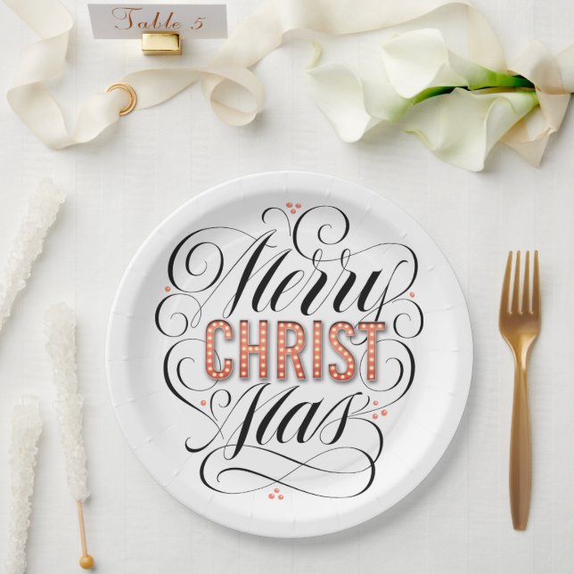 Merry CHRISTmas Christian Christ Jesus Calligraphy Paper Plate (Wedding)