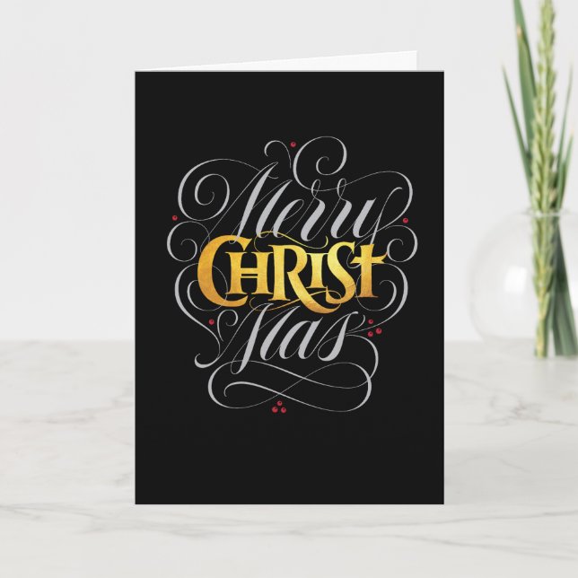 Merry CHRISTmas Christian Gold Script Christ Jesus Card (Front)
