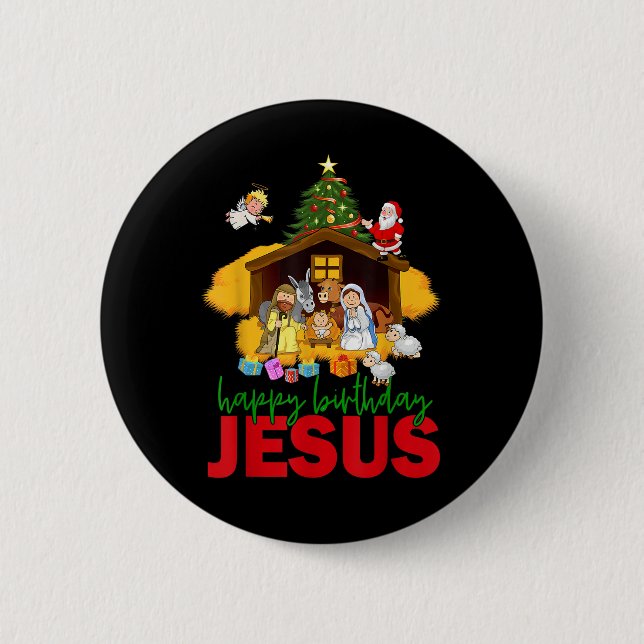 Merry Christmas Christian Happy Birthday Jesus Chr 6 Cm Round Badge (Front)