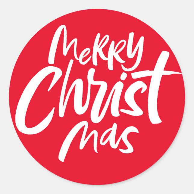 Merry Christmas Christian Jesus Christ God Red Classic Round Sticker (Front)
