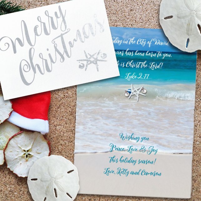 Merry Christmas Christian Scripture Beach Themed Foil Card (Creator Uploaded)