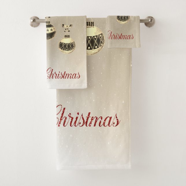Merry Christmas,Christmas Balls, Snowflakes Bath Towel Set (Insitu)