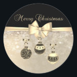 Merry Christmas,Christmas Balls, Snowflakes,  Bow Classic Round Sticker<br><div class="desc">Merry Christmas,  Christmas balls,  snowflakes,  and gold bow make this a perfect Christmas or holiday sticker for friends and family.</div>
