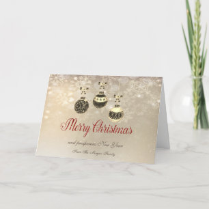 Merry Christmas,Christmas Balls, Snowflakes Holiday Card
